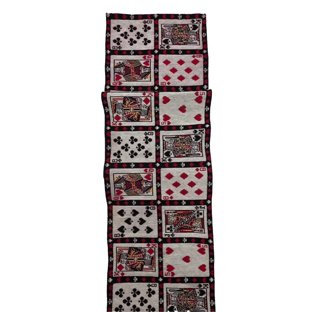 Vintage Woven Tapestry Table Runner Playing Cards Poker Night Decor 73x12.5